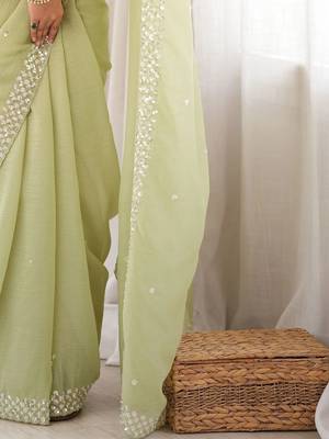 lime floral sequinned poly georgette designer saree 5