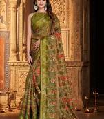 Olive ethnic motifs zari silk blend handloom banarasi saree