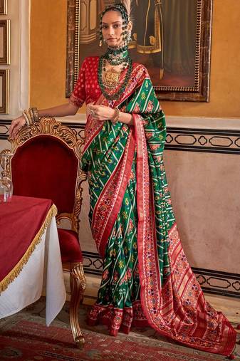 Green ethnic motifs zari patola saree