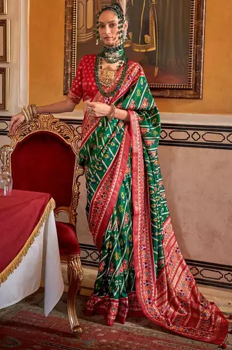 Green ethnic motifs zari patola saree