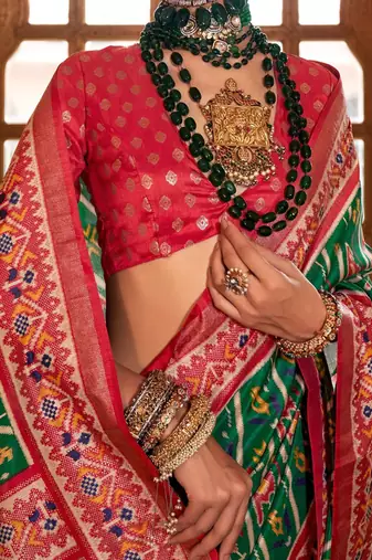 Green ethnic motifs zari patola saree
