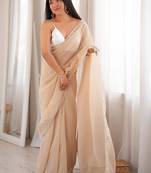 beige floral sequinned poly georgette designer saree