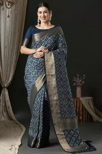 Navy blue navy blue ethnic woven design traditional wear saree