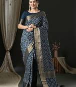 Navy blue navy blue ethnic woven design traditional wear saree