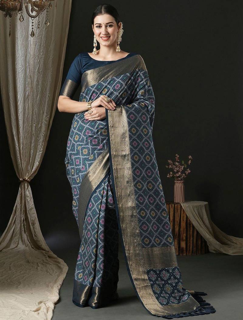 Navy blue navy blue ethnic woven design traditional wear saree