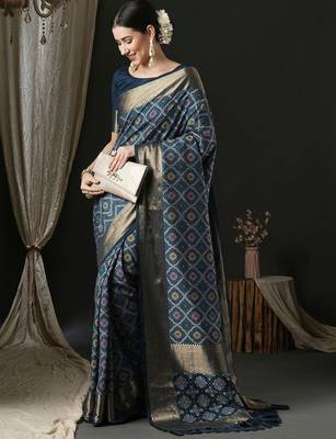 Navy blue navy blue ethnic woven design traditional wear saree 2