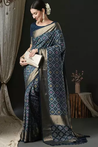 Navy blue navy blue ethnic woven design traditional wear saree