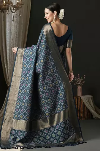 Navy blue navy blue ethnic woven design traditional wear saree