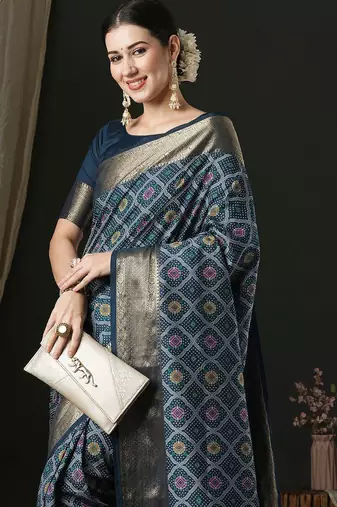 Navy blue navy blue ethnic woven design traditional wear saree