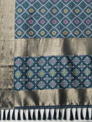 Navy blue navy blue ethnic woven design traditional wear saree 5