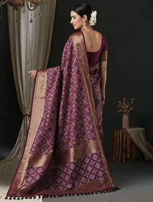 Purple ethnic motifs zari patola saree 2