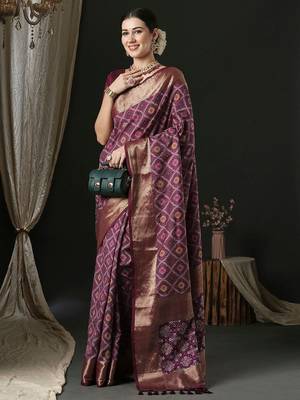 Purple ethnic motifs zari patola saree 3