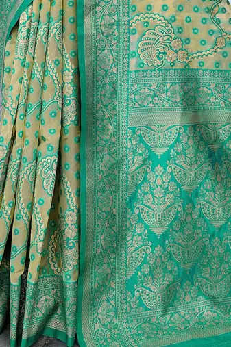 turquoise blue & cream-coloured ethnic motifs woven design saree