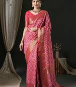 Pink ethnic motifs printed zari patola saree