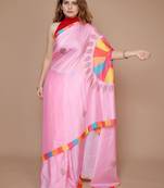 pink abstract printed satin saree