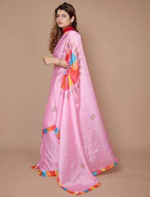 pink abstract printed satin saree 2