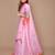 pink abstract printed satin saree