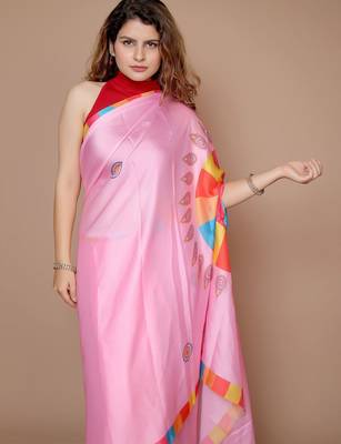 pink abstract printed satin saree 4