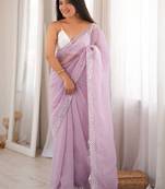 lavender floral sequinned poly georgette designer saree