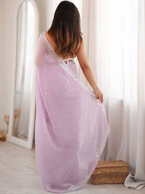 lavender floral sequinned poly georgette designer saree 2