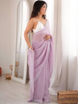 lavender floral sequinned poly georgette designer saree 3