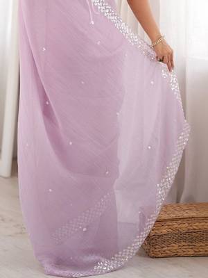 lavender floral sequinned poly georgette designer saree 5