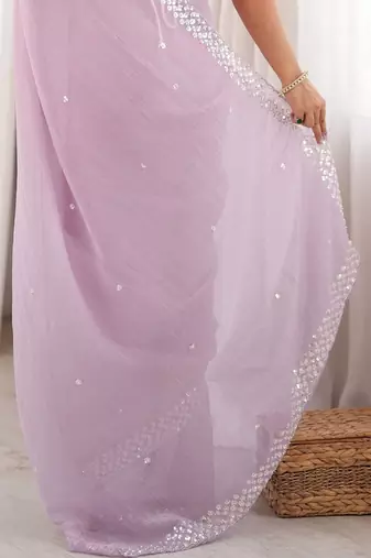 lavender floral sequinned poly georgette designer saree