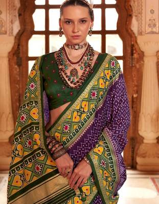 Purple ethnic motifs zari patola saree 2
