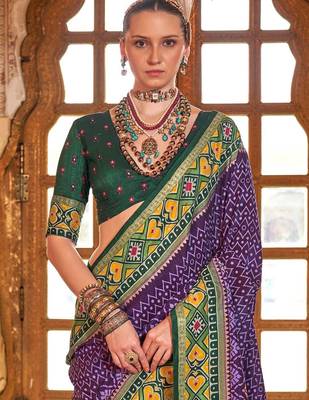 Purple ethnic motifs zari patola saree 3