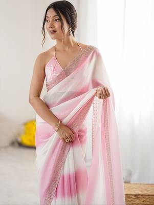 pink tie and dye embroidered satin saree 2