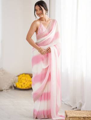 pink tie and dye embroidered satin saree 4