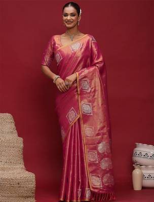 pink ethnic motifs woven design zari tussar saree 1