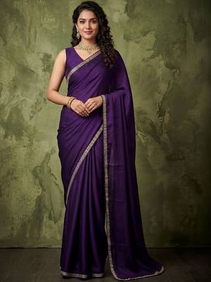 purple satin designer saree 1