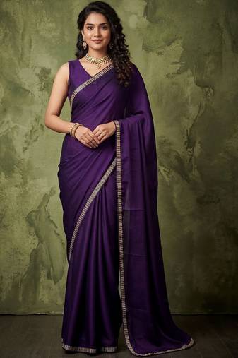 purple satin designer saree