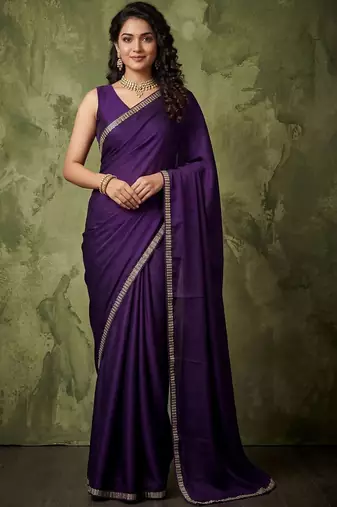 purple satin designer saree