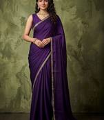 purple satin designer saree