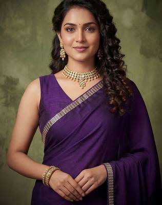 purple satin designer saree 2