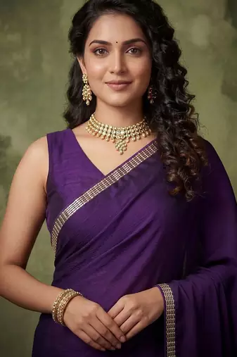 purple satin designer saree