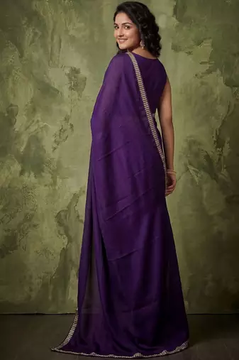 purple satin designer saree