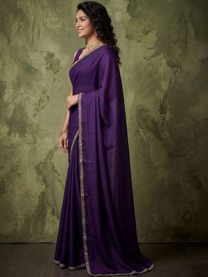 purple satin designer saree 4