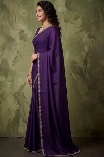 purple satin designer saree