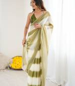 off white tie and dye embroidered satin saree