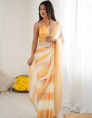 orange tie and dye zari satin designer saree 1