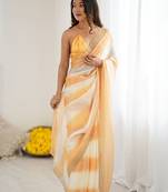 orange tie and dye zari satin designer saree