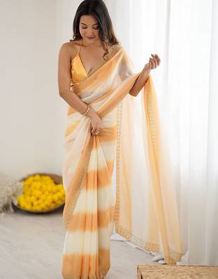 orange tie and dye zari satin designer saree 2