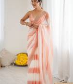 peach tie and dye embroidered satin designer saree