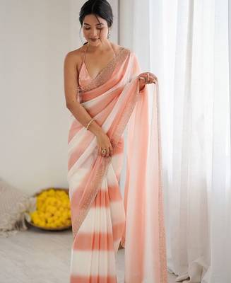 peach tie and dye embroidered satin designer saree 3