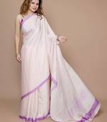 cream solid satin saree with blouse piece