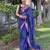 blue zari cotton blend saree with blouse
