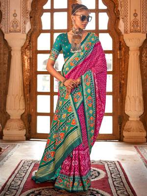 Pink ethnic motifs zari patola saree 1